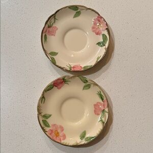 Franciscan Blossom Saucers with Pink and Green Design